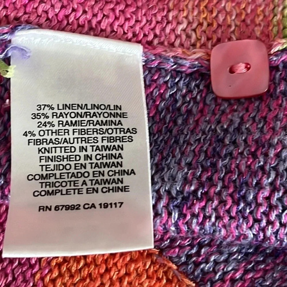 Sigrid Olsen Sport Linen Blend 3/4 Sleeve Patchwork Knit Cardigan - Small Petite - Picture 5 of 6